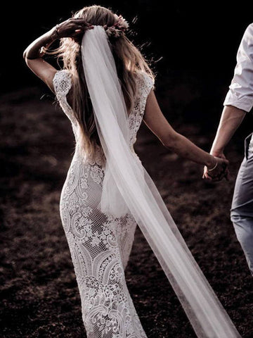Cap Sleeve Sheath Boho Wedding Dresses Vintage Lace Rustic Wedding Dress,MW314